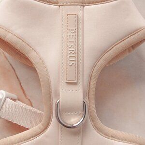 PETsRUS Premium No Pull Dog Harness 2 Leash Clips Beige Leather Neoprene Ivory